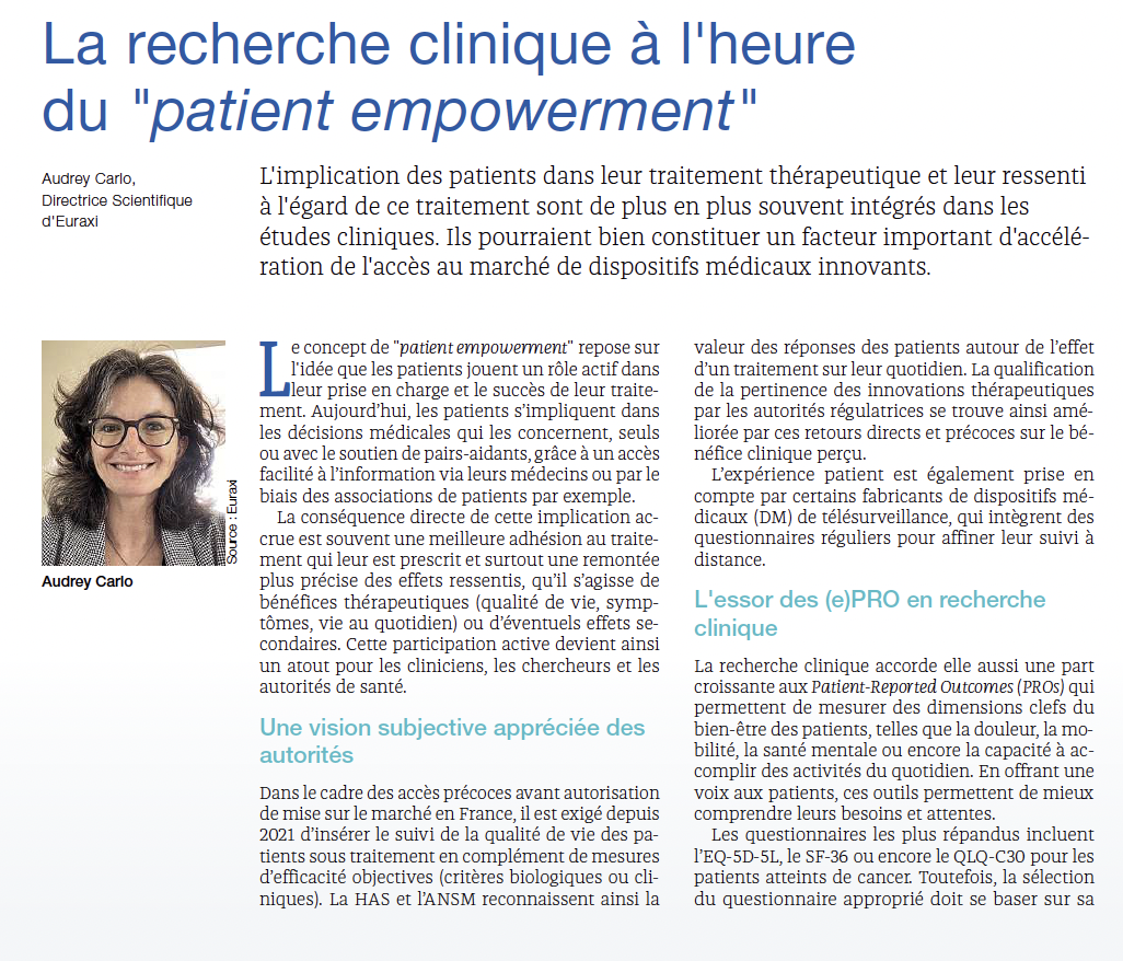 Le "patient empowerment" et l'intégration des PROs dans les essais cliniques.